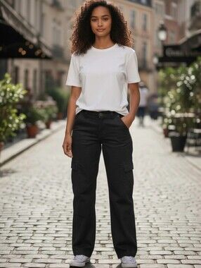 Lady Hathaway Casual Cargo Style Jeans Pants Black Summer Weight Cotton